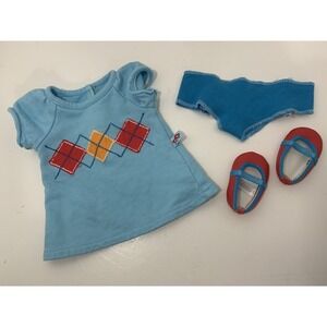 American Girl Bitty Baby Twins Aqua Argyle Dress girl doll meet outfit shoes